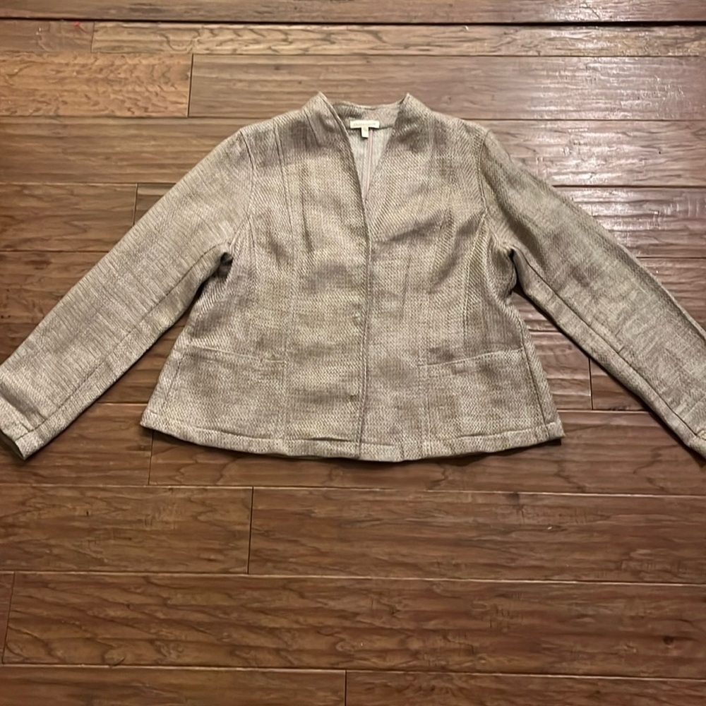 Eileen Fisher Organic Linen Cotton Basket Weave Snap Closure Jacket Size L